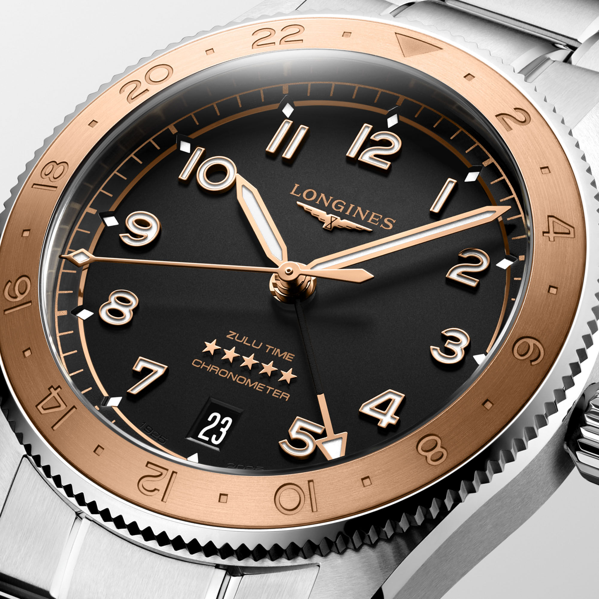 Longines Spirit Zulu Time 1925 Automatic GMT 39 mm Rose Gold and